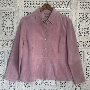 Vtg Light Pink Suede Leather‎ Western Style Button Up Jacket Sz Large